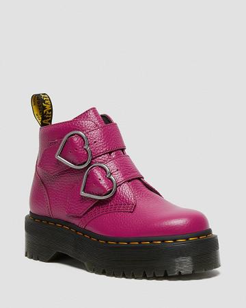 Botas Plataforma Dr Martens Devon Heart Cuero Mujer Rosas | MX 546DFM